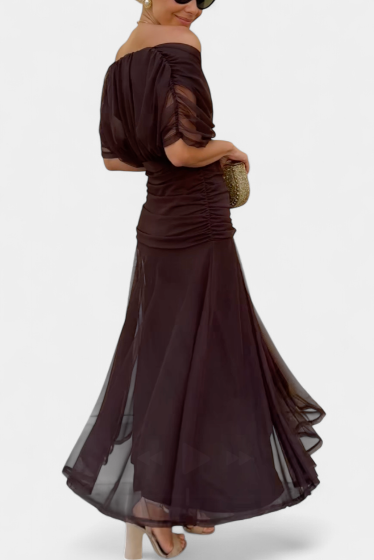 Women's Off-Shoulder Dress with Pleated Detail and Floral Print for Summer Weddings Garden Parties Evening Events | Koossa