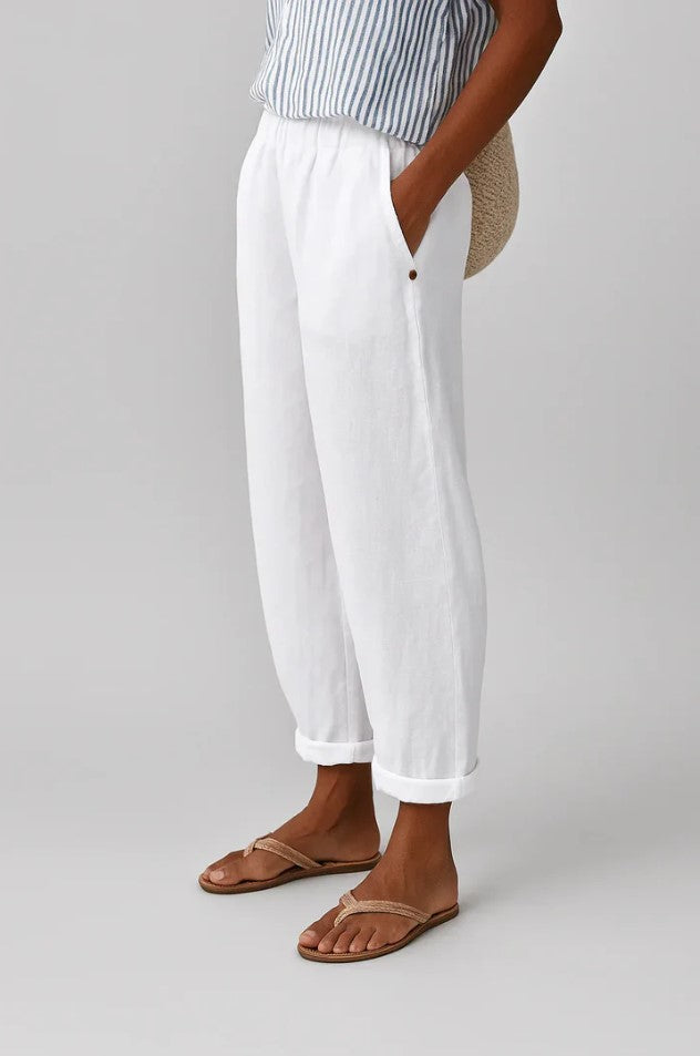 Women's Lightweight Cotton Trousers with Elastic Waist in Beige, White, Blue, Olive, Grey & Black – Relaxed Straight Leg for Effortless Summer Everyday Style | Koossa