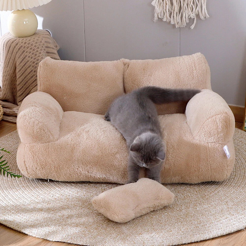Cat Sofa Bed Removable Washable Plush 55x38x18cm Soft Cosy Armchair Cushion Small Dog Lounge Chair Indoor Pet Furniture | Koossa