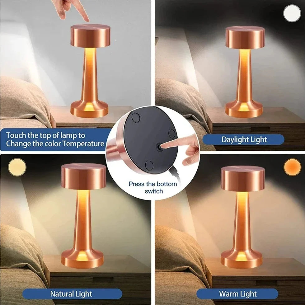 Cordless LED Desk Lamp, Rechargeable Touch Control Table Lamp, 3 Color Temperatures, Metal Task Light for Bedroom, Office, Nightstand | Lonoma