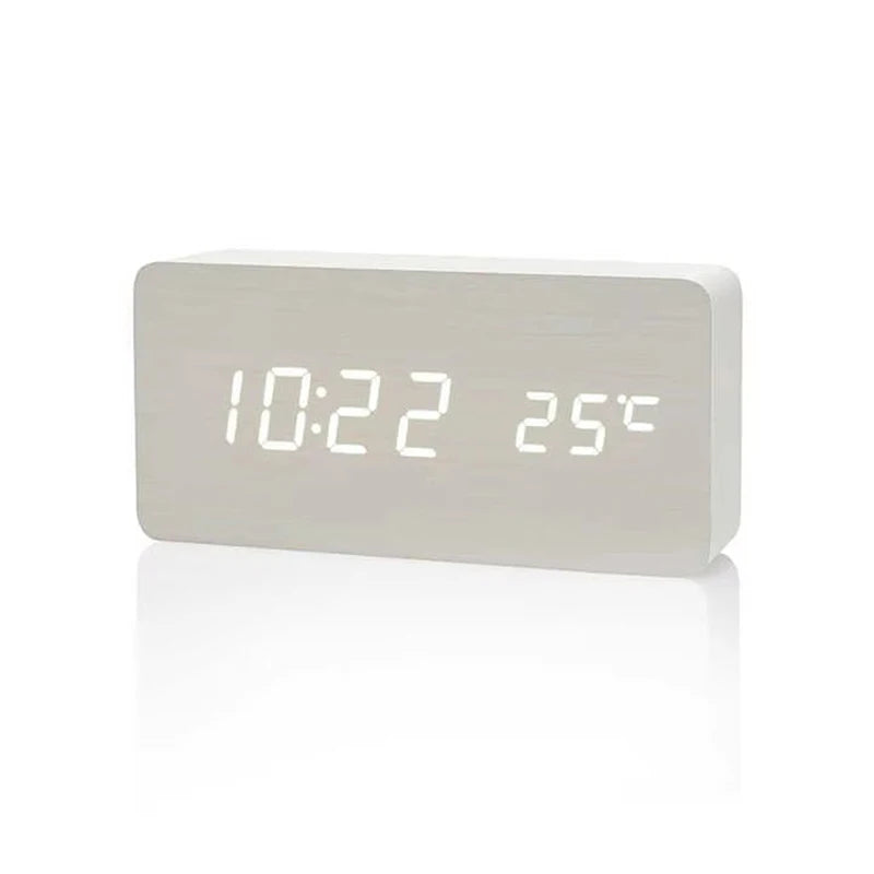 Horloge numérique LED finition bois avec température alarmes multiples fonction snooze pour chambre bureau | Koossa