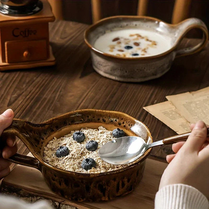 Stoneware Soup Bowl with Handle, 6 in Ceramic Breakfast Bowl for Oatmeal, Cereal, Salad & Fruit, Dishwasher Safe Kitchen Tableware | Lonoma