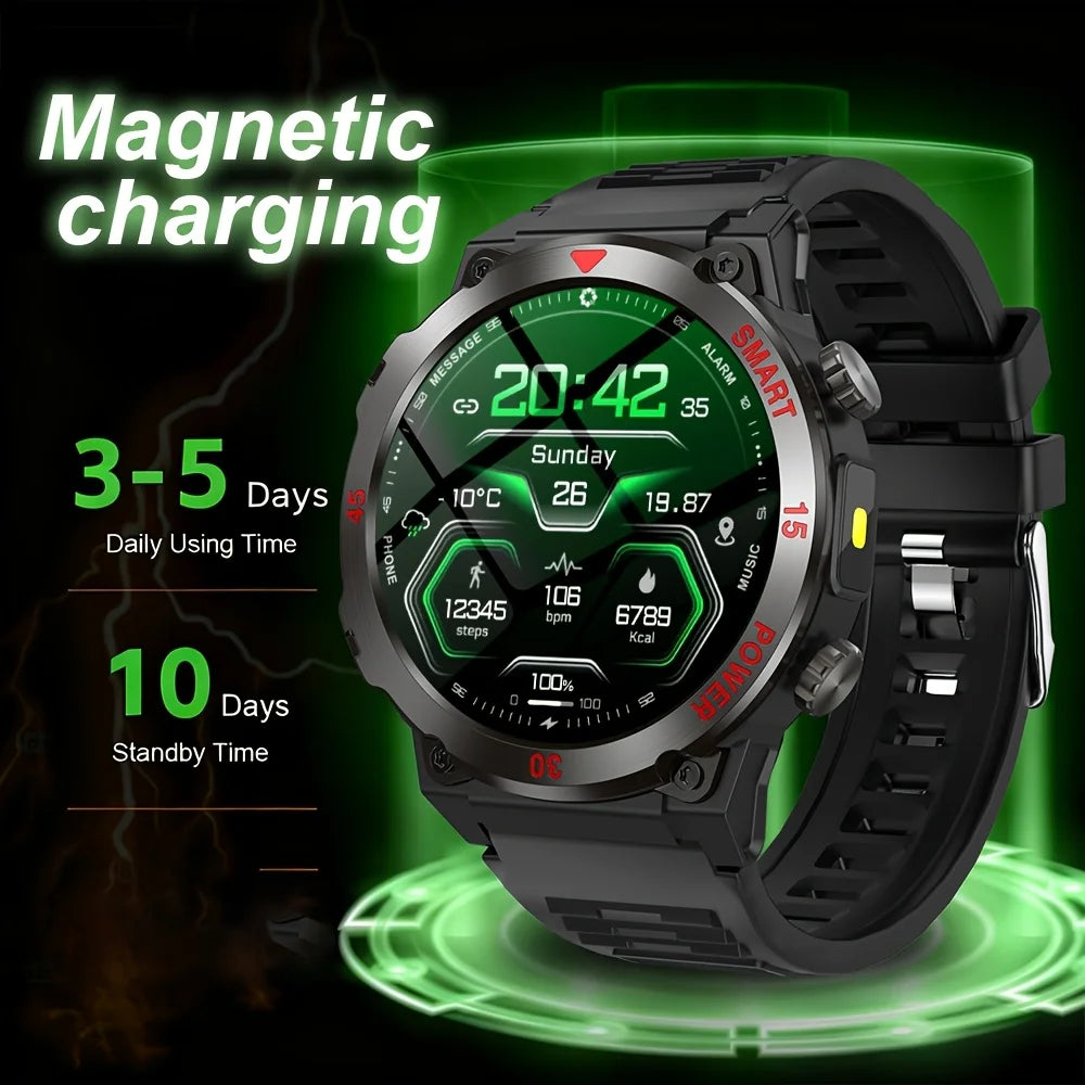 Round Fitness Watch 1.52 in HD Display Built-In Flashlight Heart Rate Monitor Bluetooth Calling Magnetic Charging for Running Cycling Hiking | Lonoma