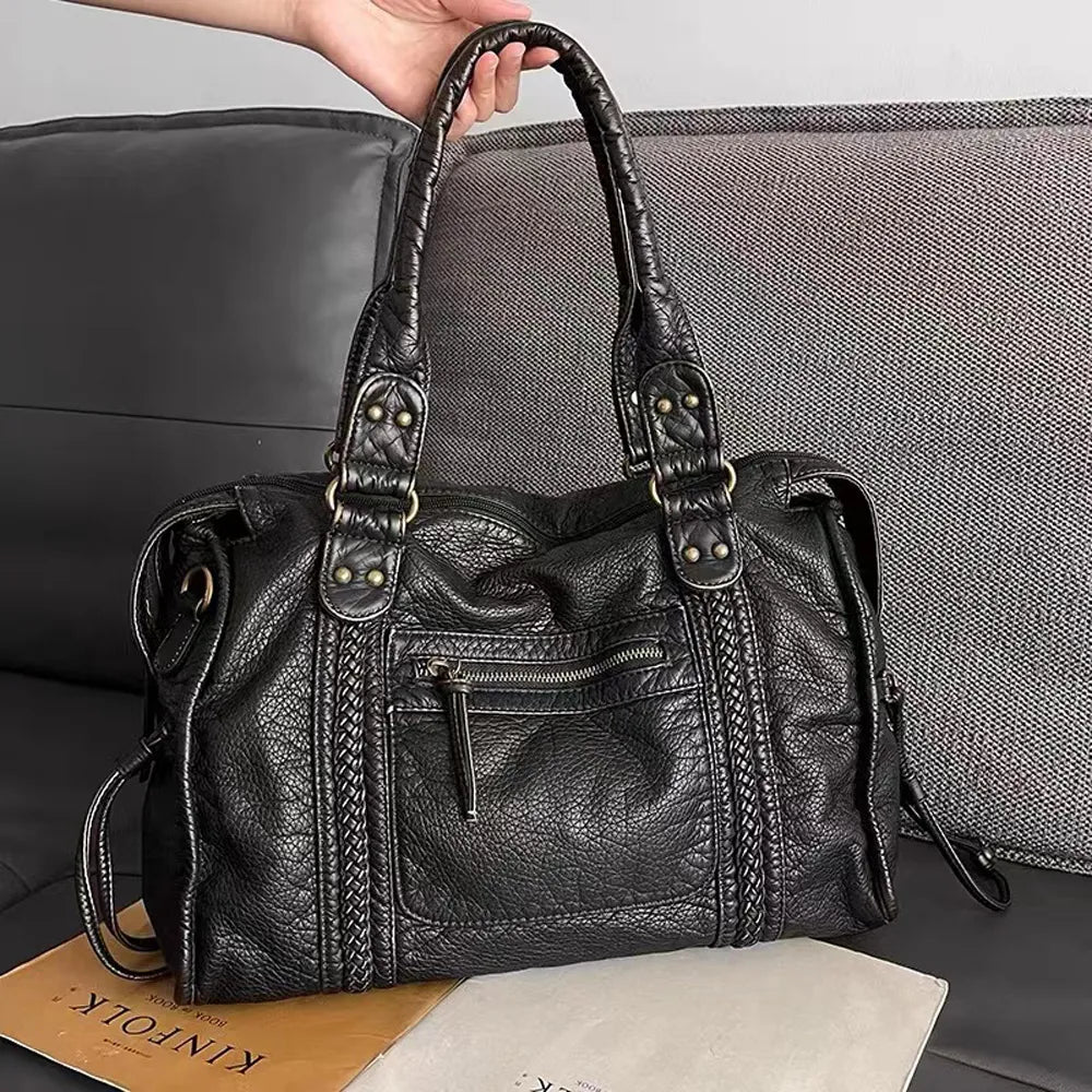 Women's Black Handbag — Spacious Vintage-Inspired Work Bag for Laptops & A4 Documents | Koossa