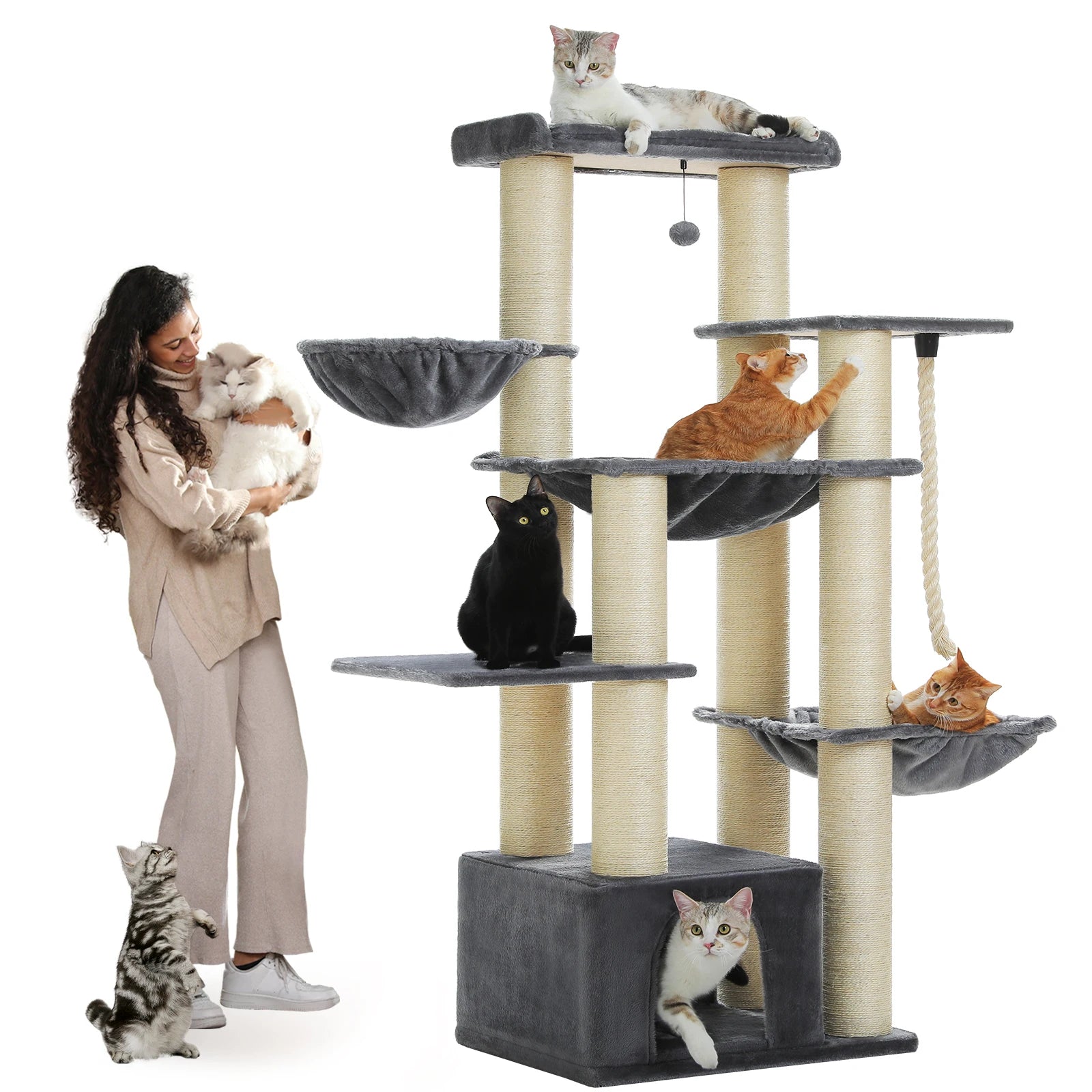 Cat Tree Large 170cm Tall Multi-Level Tower 11 Sisal Posts Steel Frame Hammocks Condo Perch Platform House 6-8 Cats Heavy Duty Climbing Scratching | Koossa