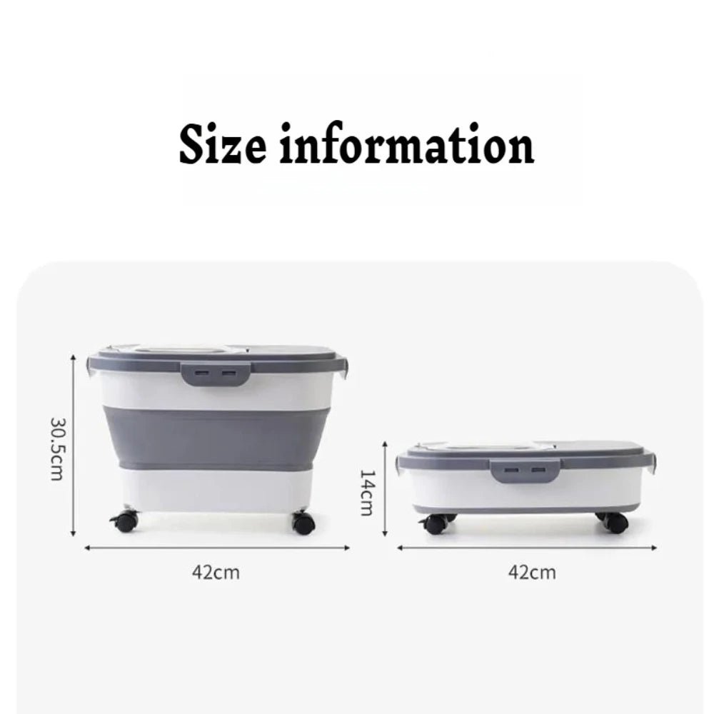 Pet Food Storage Container Collapsible Airtight 42cm Wheels Transparent Lid Dog Cat Dry Food Rice Grain Bin Space Saving BPA-Free | Koossa