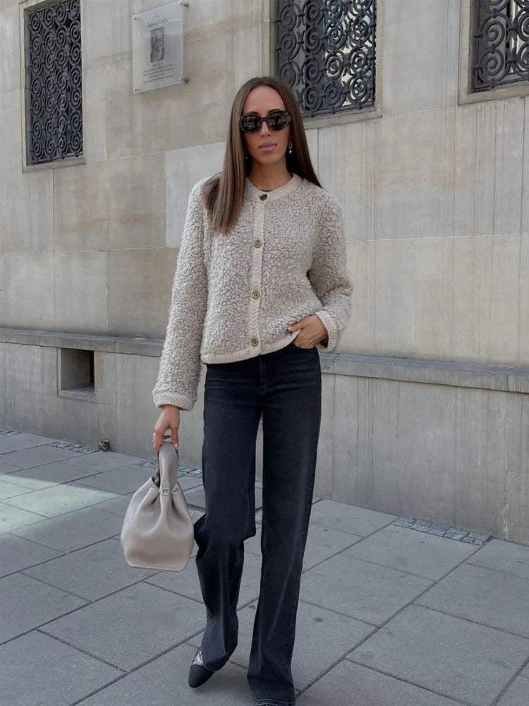 Women's Beige Teddy Overshirt — Relaxed Shacket Jacket for Autumn Layering & Casual Weekend Wear | Koossa