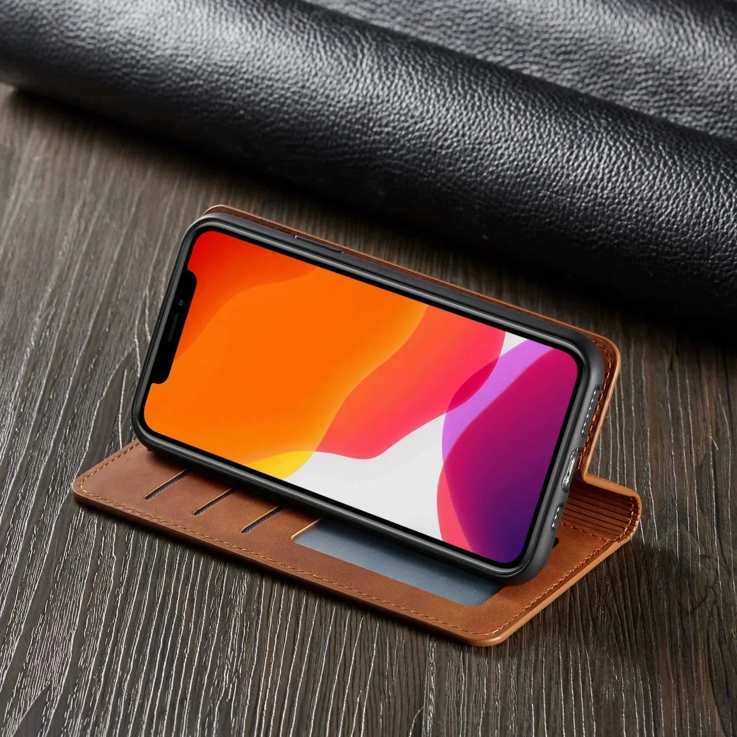 iPhone Leather Wallet Case with Magnetic Card Holder — Slim Folio Phone Case for Everyday Convenience | Koossa