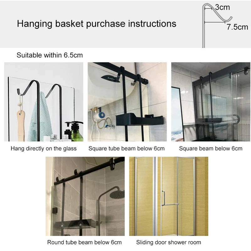 Over-the-Door Shower Caddy Aluminum 2 or 3 Tier Hanging Organizer for Glass Shower Doors No Drilling Shampoo Holder Rack | Lonoma