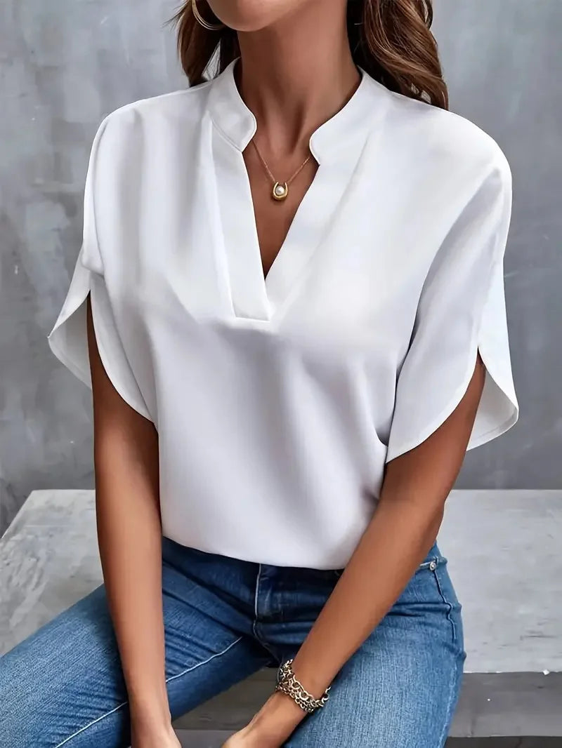 Women's Silk-Touch V-Neck Blouse in Seven Colours – Relaxed Fit for Work and Weekends | Koossa