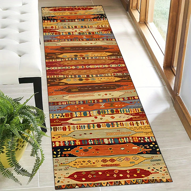 Bohemian Runner Rug for Hallway Kitchen Entry Bedroom – Waterproof Non-Slip Floor Mat – Polyester Woven Carpet for Home Entryway | Lonoma