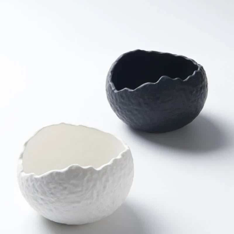 Sculpted Porcelain Dessert Bowl, Modern Minimalist Serving Dish for Appetizers, Snacks & Starters, White or Black Tableware | Lonoma