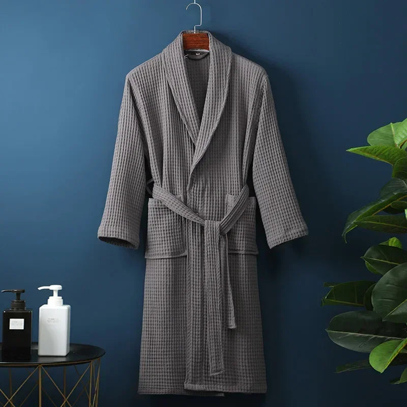 Lightweight Cotton Waffle Weave Bathrobe for Women - Long Sleeve Spa Robe for Spring Summer Hotel Lounge Sleepwear | Lonoma