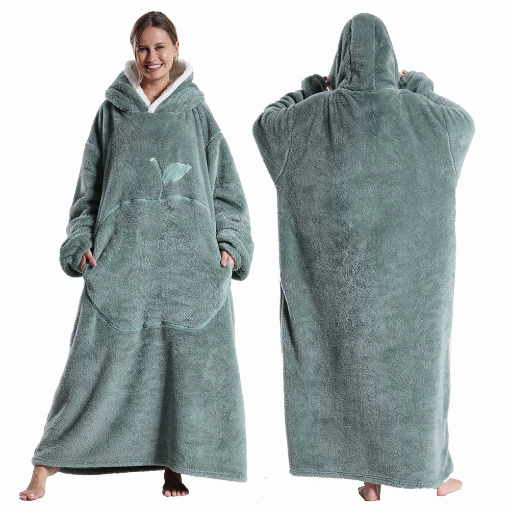 Oversized Hooded Blanket Sweatshirt with Sleeves for Adults - Wearable Sherpa-Lined Fleece Throw Hoodie - Cozy TV Lounge Robe for Men and | Lonoma