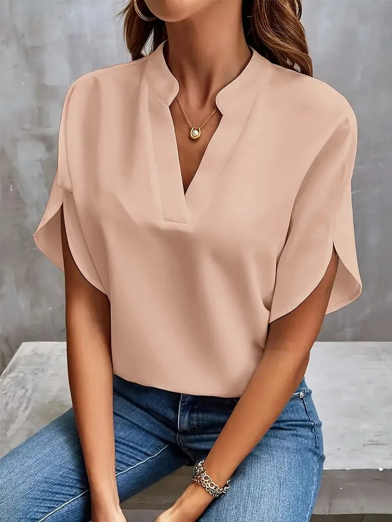 Women's Silk-Touch V-Neck Blouse in Seven Colours – Relaxed Fit for Work and Weekends | Koossa
