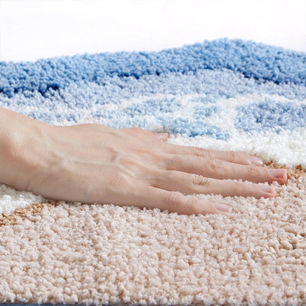 Microfiber Bath Mat with Non-Slip Backing, Quick-Dry Absorbent Bathroom Rug for Shower, Tub & Sink, Soft Blue & Beige Floor Mat | Lonoma