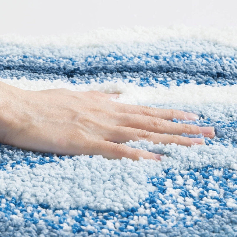 Microfiber Bath Mat with Non-Slip Backing, Quick-Dry Absorbent Bathroom Rug for Shower, Tub & Sink, Soft Blue & Beige Floor Mat | Lonoma