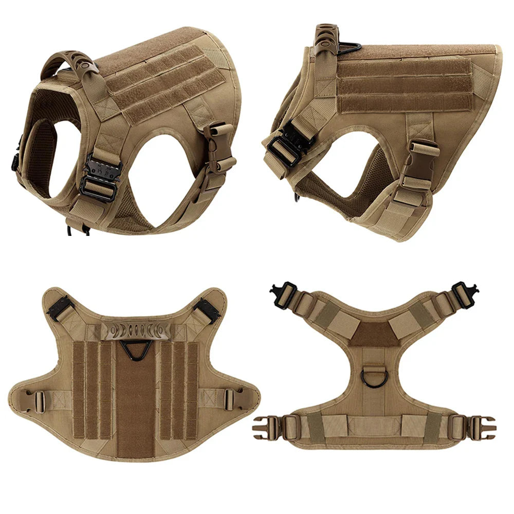 Tactical Dog Harness Heavy Duty Handle 1050D Nylon MOLLE No-Pull Adjustable Large Breeds Training Outdoor Walking Harness Metal D-Ring | Koossa