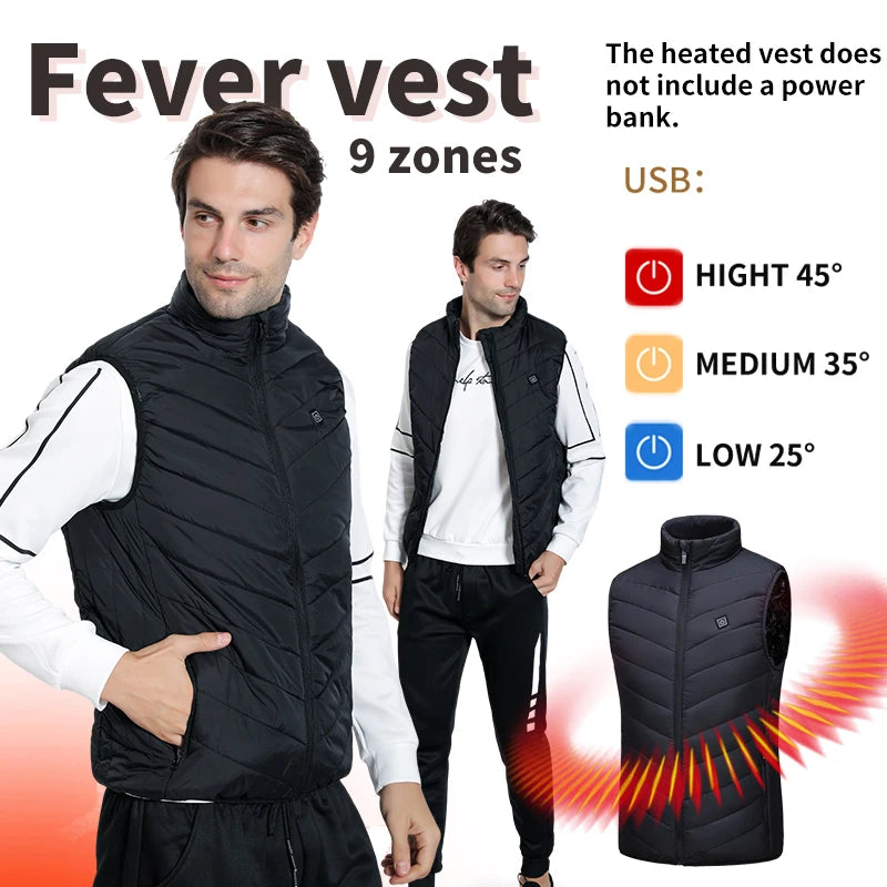 USB Heated Vest for Men with 9 Heating Zones - Insulated Winter Vest, Battery-Powered Warmth for Outdoor Activities | Lonoma