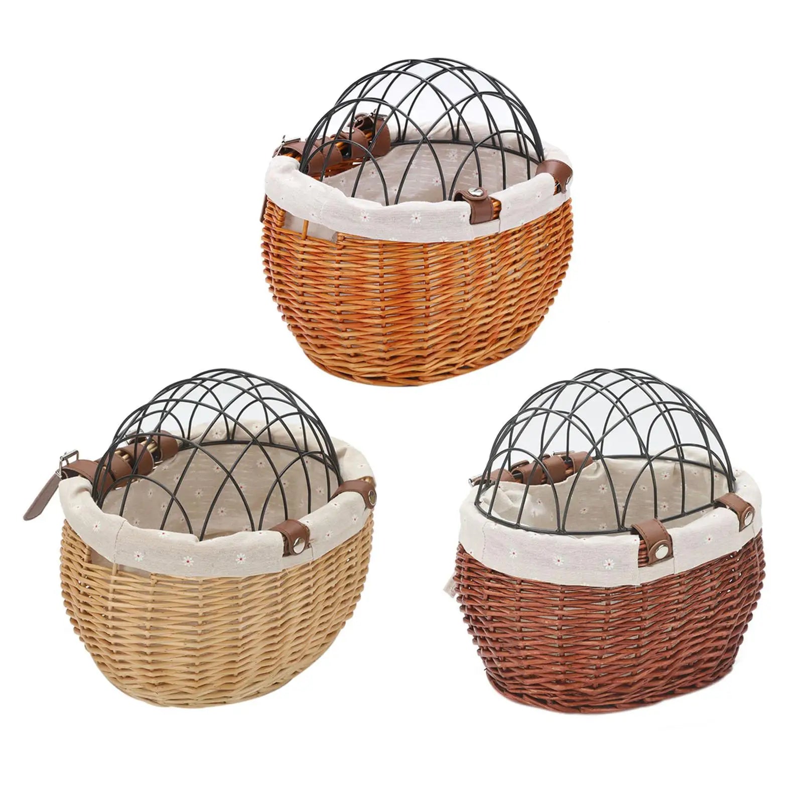 Dog Bike Basket Wicker Front Mount Waterproof Small Pet Carrier Handlebar Cage Lid | Koossa