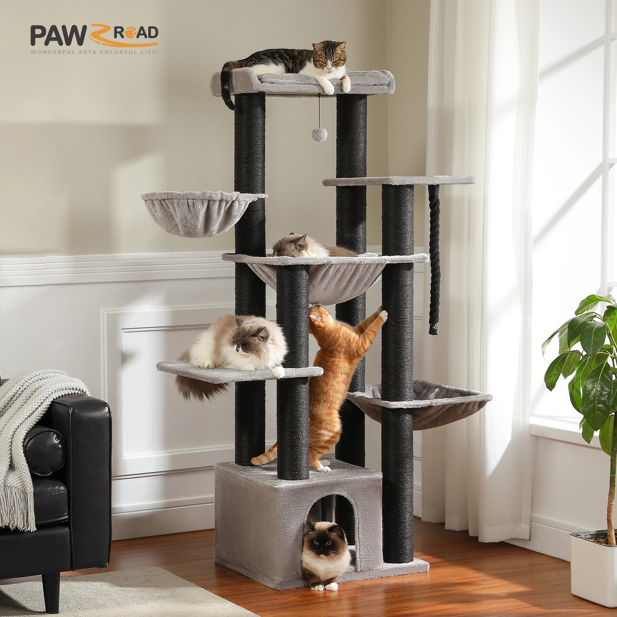 Cat Tree Large 170cm Tall Multi-Level Tower 11 Sisal Posts Steel Frame Hammocks Condo Perch Platform House 6-8 Cats Heavy Duty Climbing Scratching | Koossa