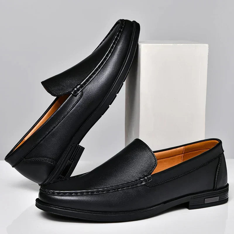 Men's Genuine Leather Slip-On Loafers Dress Shoes Casual Business Apron Toe for Office Work Everyday Wear Versatile Comfortable | Lonoma