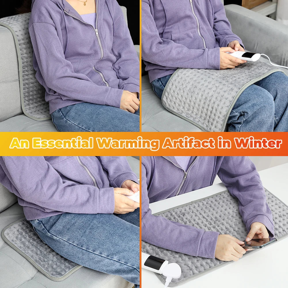 Plush Warming Pad for Personal Comfort 23.6 × 11.8 Inches 10 Adjustable Heat Settings Timer Function Gray for Hands Back Legs Couch Home | Lonoma