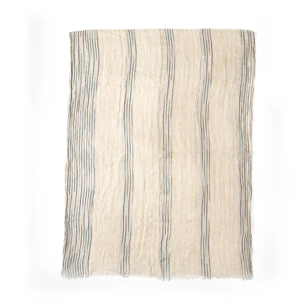 Cotton Linen Striped Scarf with Fringe for Fall Winter | Lightweight Unisex Shawl Wrap | Breathable Neck Scarf 79x30 in | Men Women Fashion | Lonoma