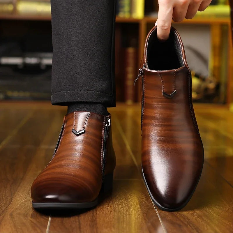 Men's Pointed Toe Ankle Boots Zipper Closure Formal Chelsea Booties Office Work Evening | Lonoma
