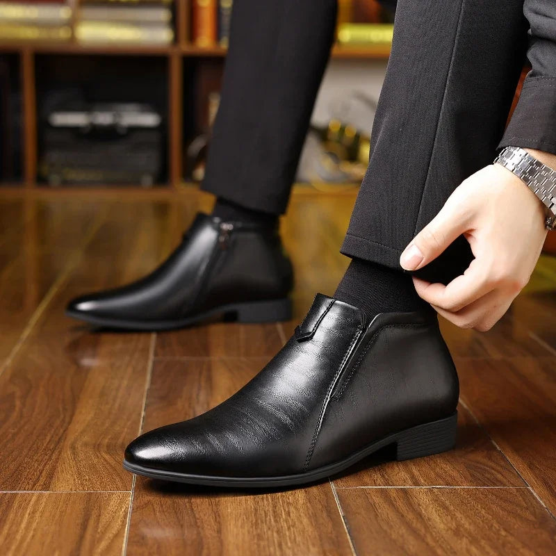 Men's Pointed Toe Ankle Boots Zipper Closure Formal Chelsea Booties Office Work Evening | Lonoma