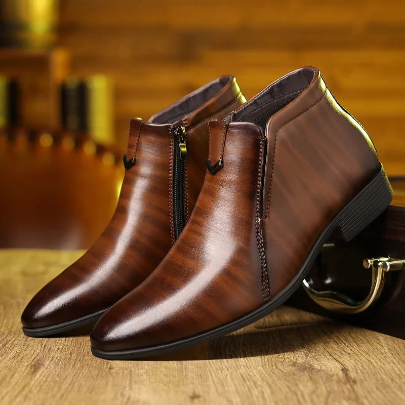 Men's Pointed Toe Ankle Boots Zipper Closure Formal Chelsea Booties Office Work Evening | Lonoma