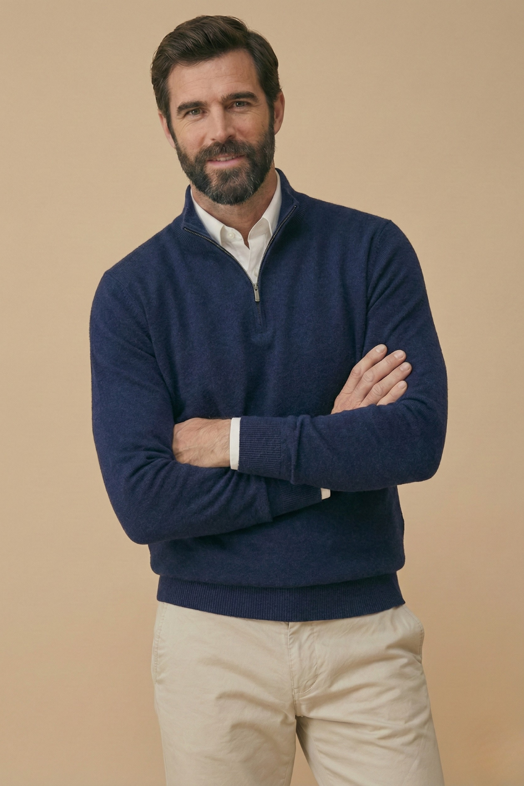 Men's Half-Zip Pullover Sweater Stand-Up Collar Ribbed Cuffs Smart Casual Knitwear for Office Work Everyday Layering Fall Winter | Lonoma