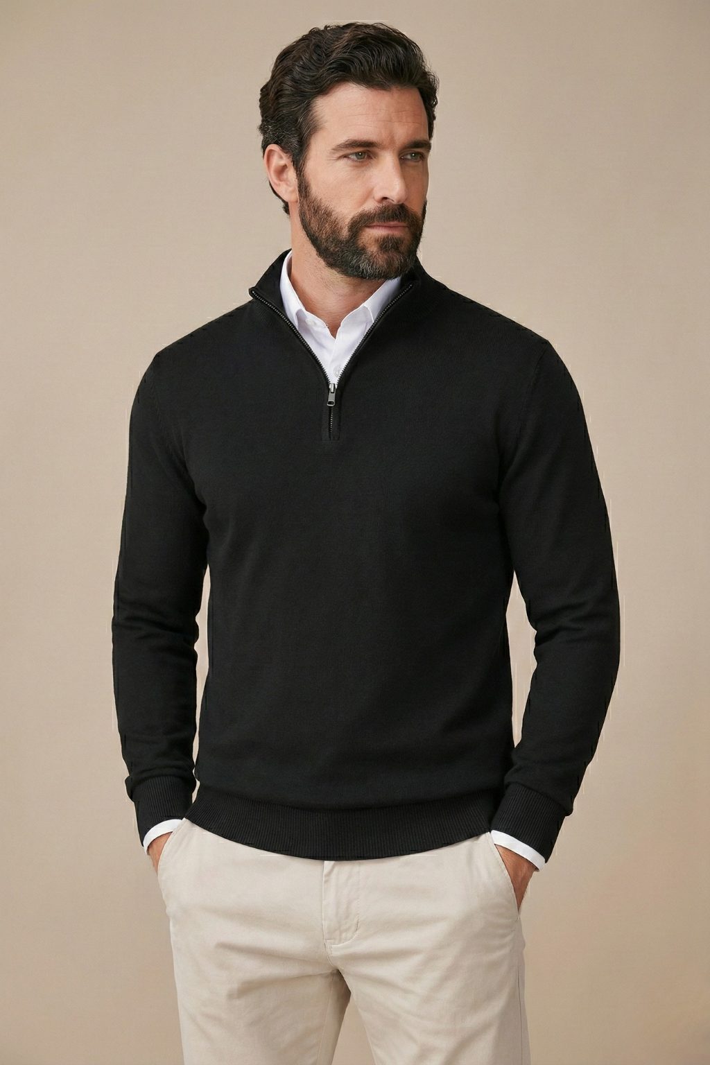 Men's Half-Zip Pullover Sweater Stand-Up Collar Ribbed Cuffs Smart Casual Knitwear for Office Work Everyday Layering Fall Winter | Lonoma
