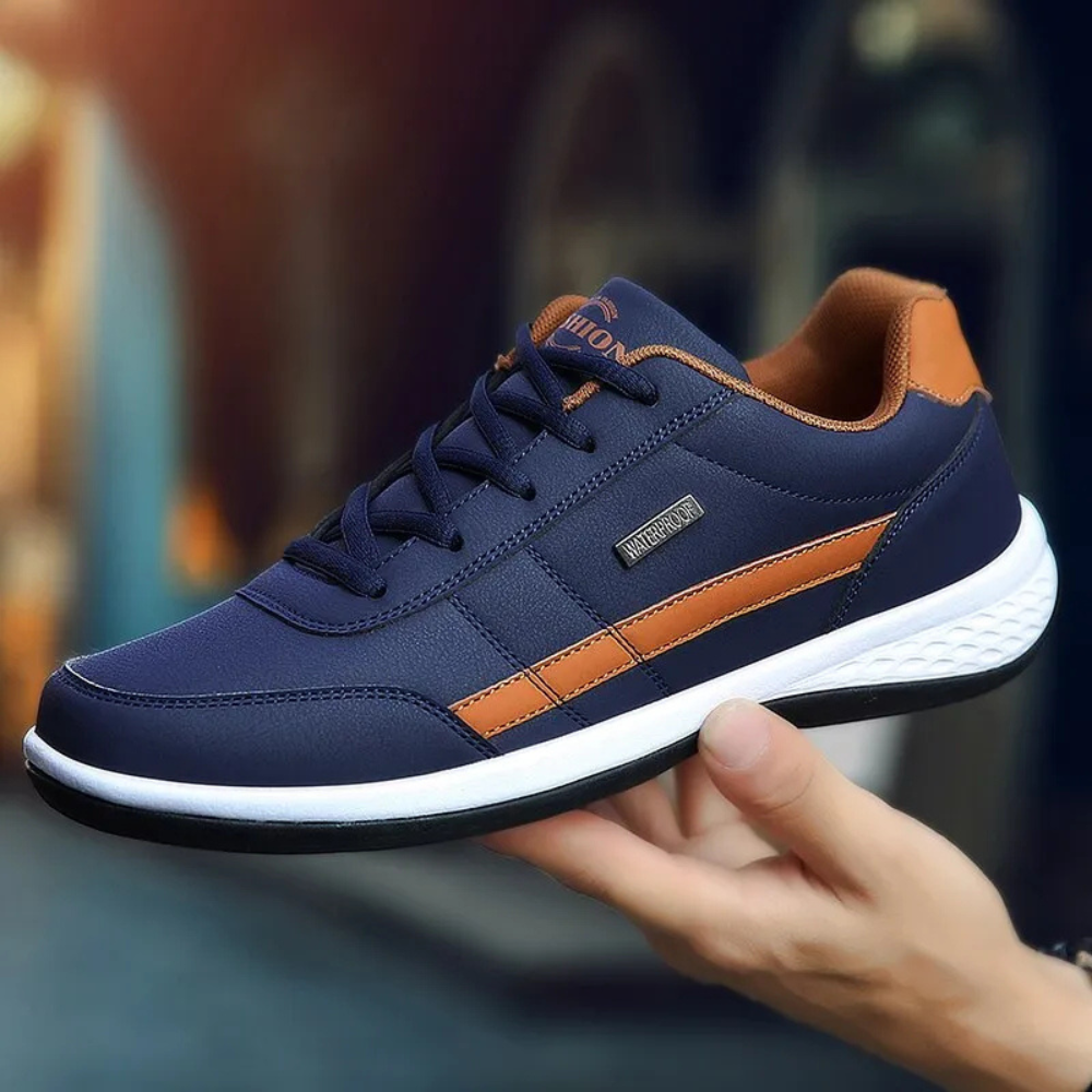 Men's Leather Sneakers Cushioned Sole Lace-Up Low-Top Athletic Casual Shoes for Everyday Walking Work Travel Comfortable Footwear | Lonoma