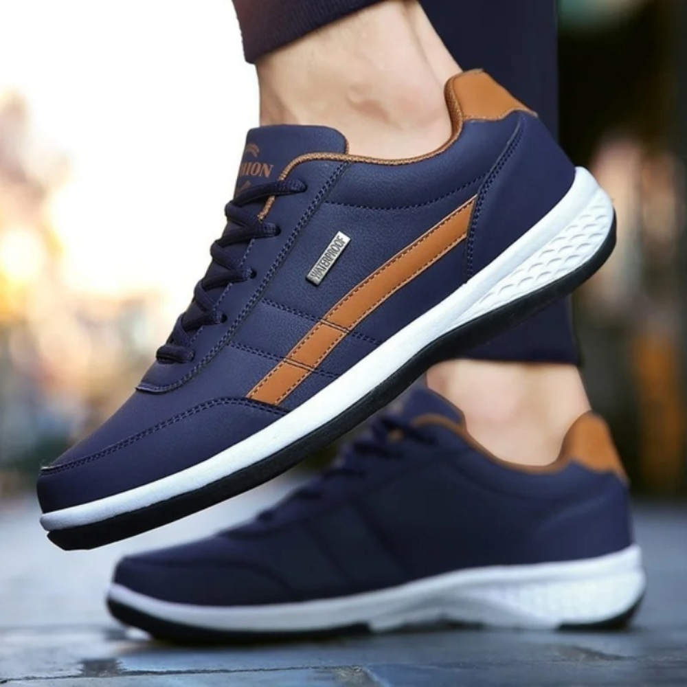 Men's Leather Sneakers Cushioned Sole Lace-Up Low-Top Athletic Casual Shoes for Everyday Walking Work Travel Comfortable Footwear | Lonoma