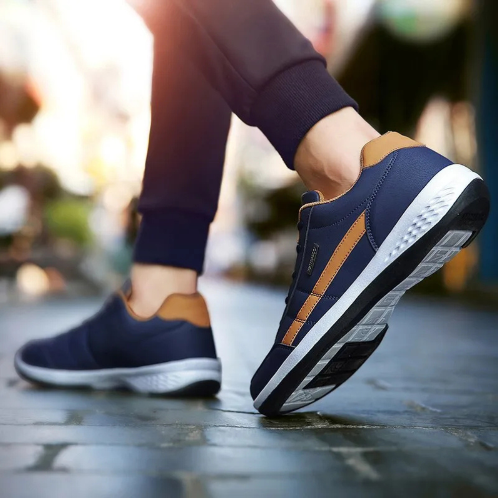 Men's Leather Sneakers Cushioned Sole Lace-Up Low-Top Athletic Casual Shoes for Everyday Walking Work Travel Comfortable Footwear | Lonoma