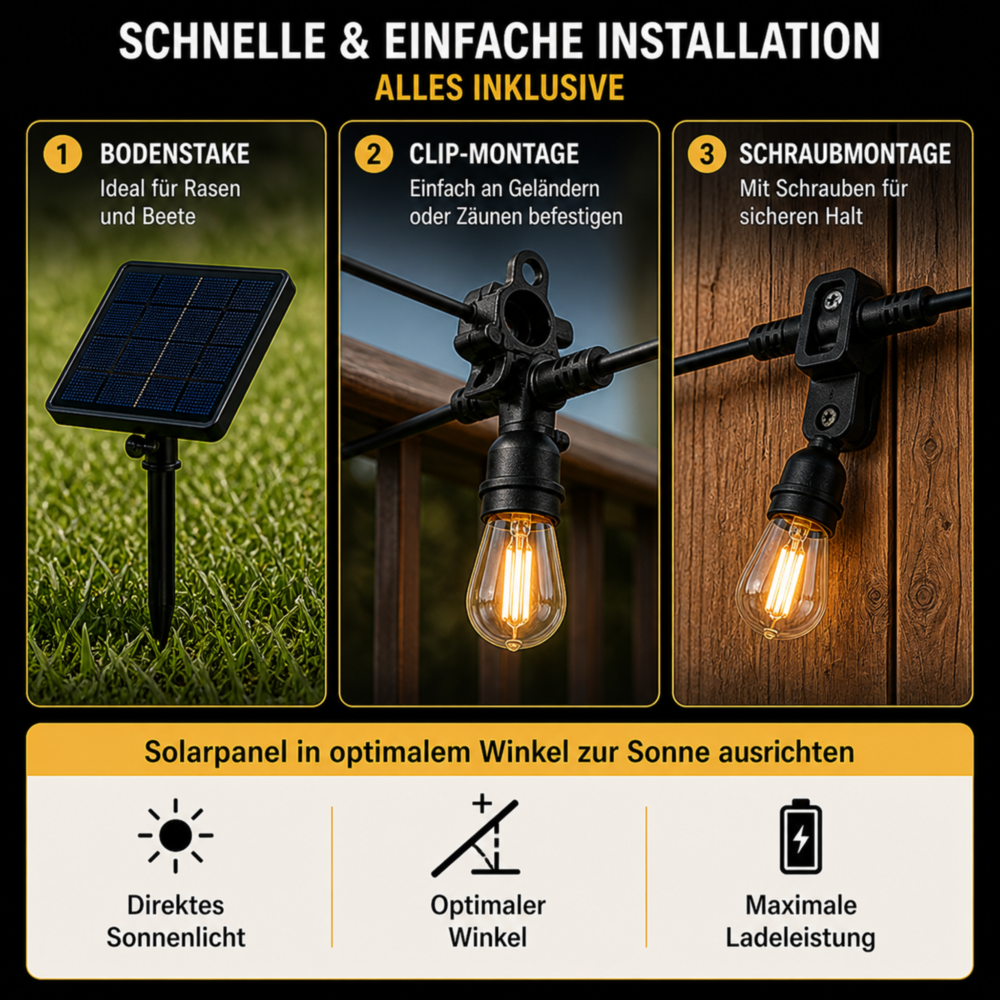 Guirlande lumineuse solaire LED 5-10 m extérieur étanche pour jardin camping terrasse style vintage Edison | Koossa