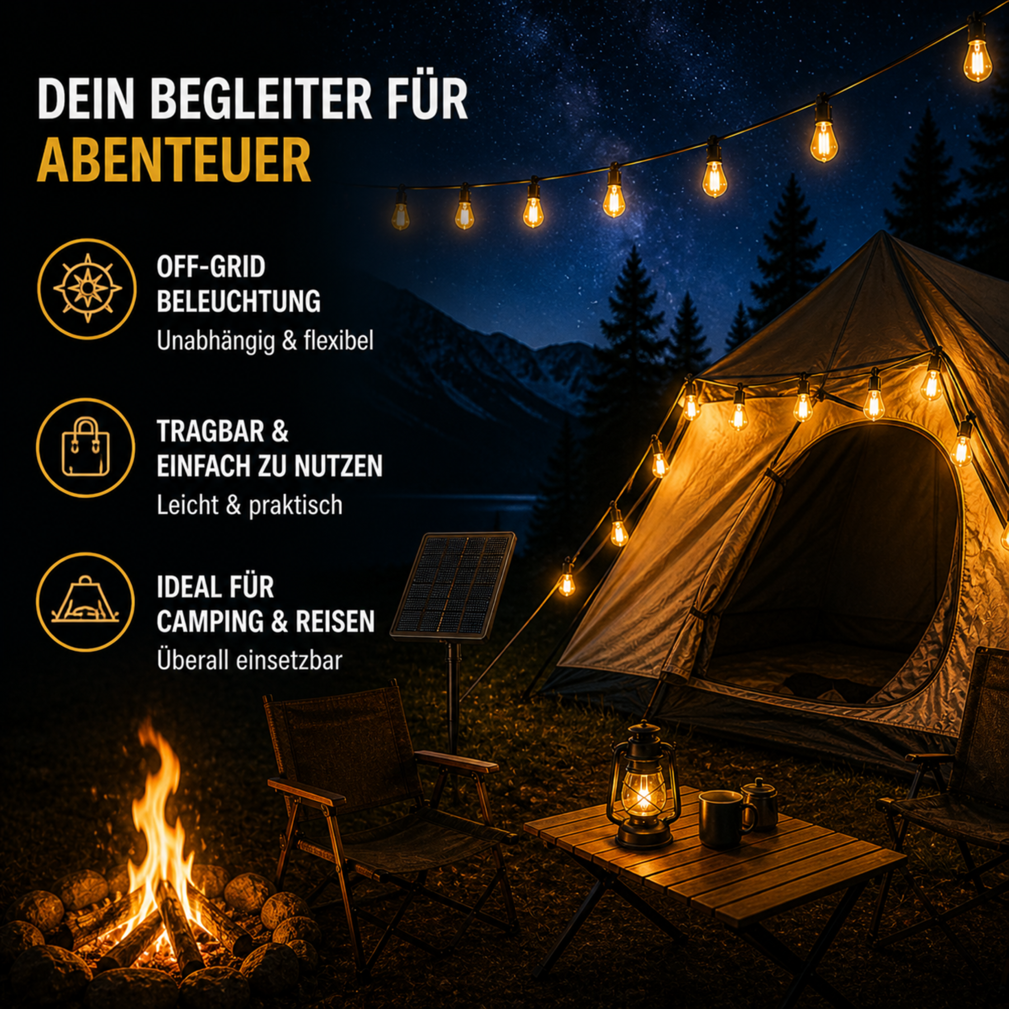 Guirlande lumineuse solaire LED 5-10 m extérieur étanche pour jardin camping terrasse style vintage Edison | Koossa