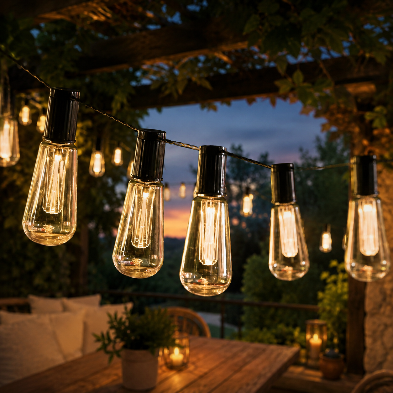 Guirlande lumineuse solaire LED 5-10 m extérieur étanche pour jardin camping terrasse style vintage Edison | Koossa