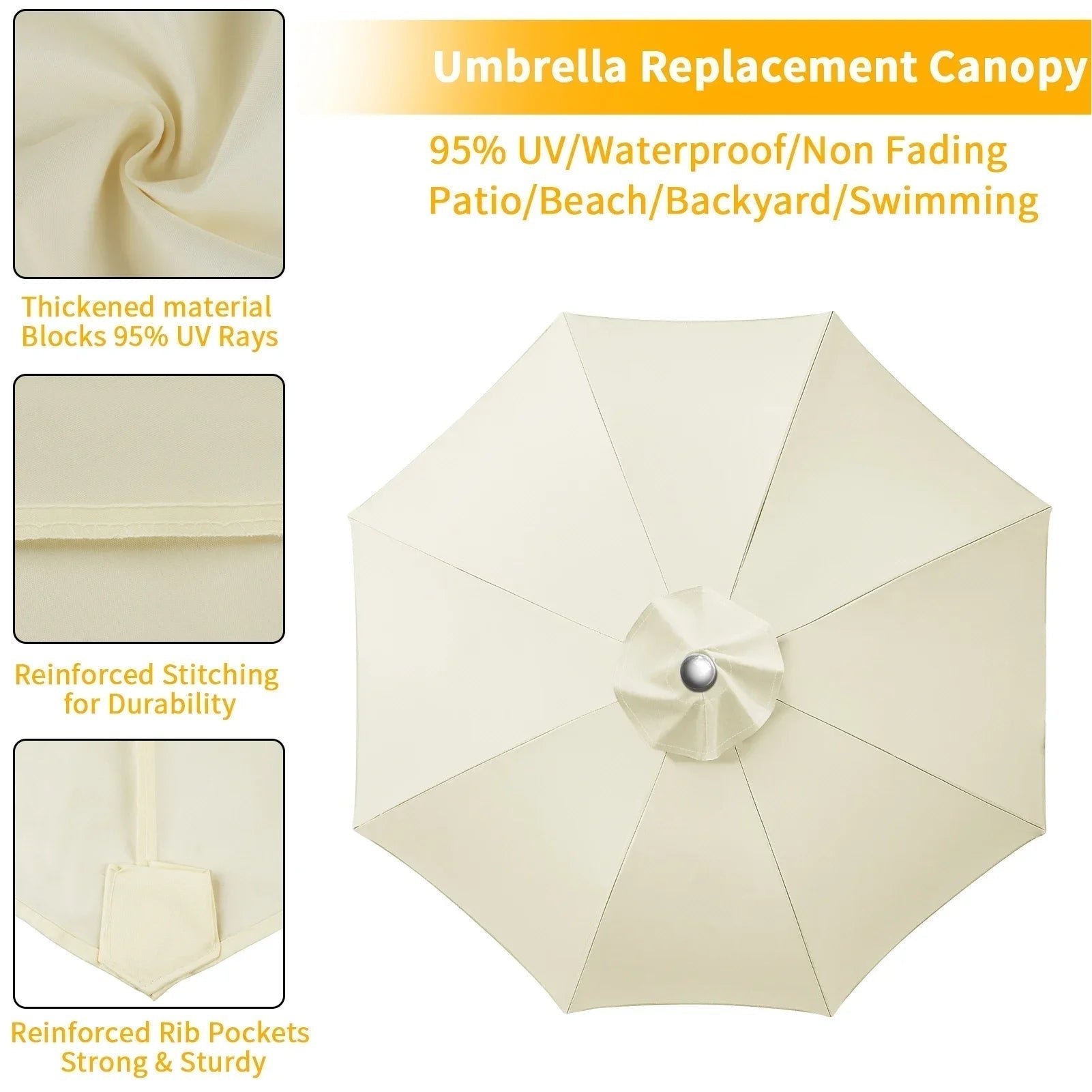 Toile de remplacement pour parasol 6 ou 8 baleines déperlante avec aération circulaire de 2 à 3 mètres | Koossa