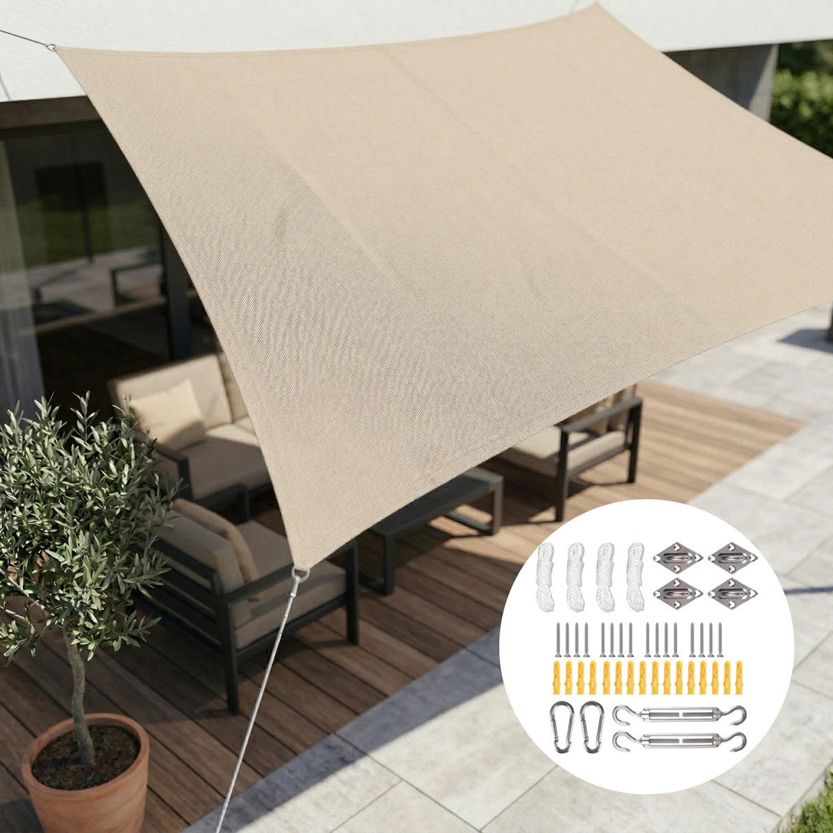 Waterproof Rectangle Sun Shade Sail with UV Protection, Patio Shade Cloth Canopy for Backyard, Deck, Balcony, Pool & Garden | Lonoma