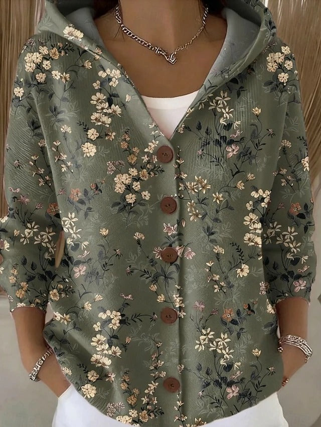 Women's Hooded Button Cardigan in Soft Knit Fabric – Elegant Everyday Layering Piece for Spring and Autumn | Koossa