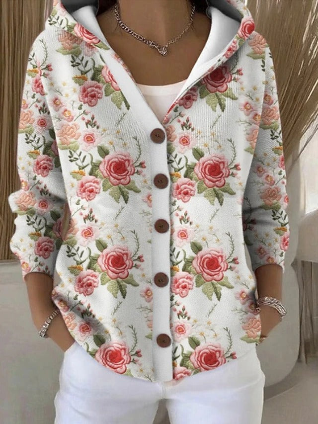 Women's Hooded Button Cardigan in Soft Knit Fabric – Elegant Everyday Layering Piece for Spring and Autumn | Koossa