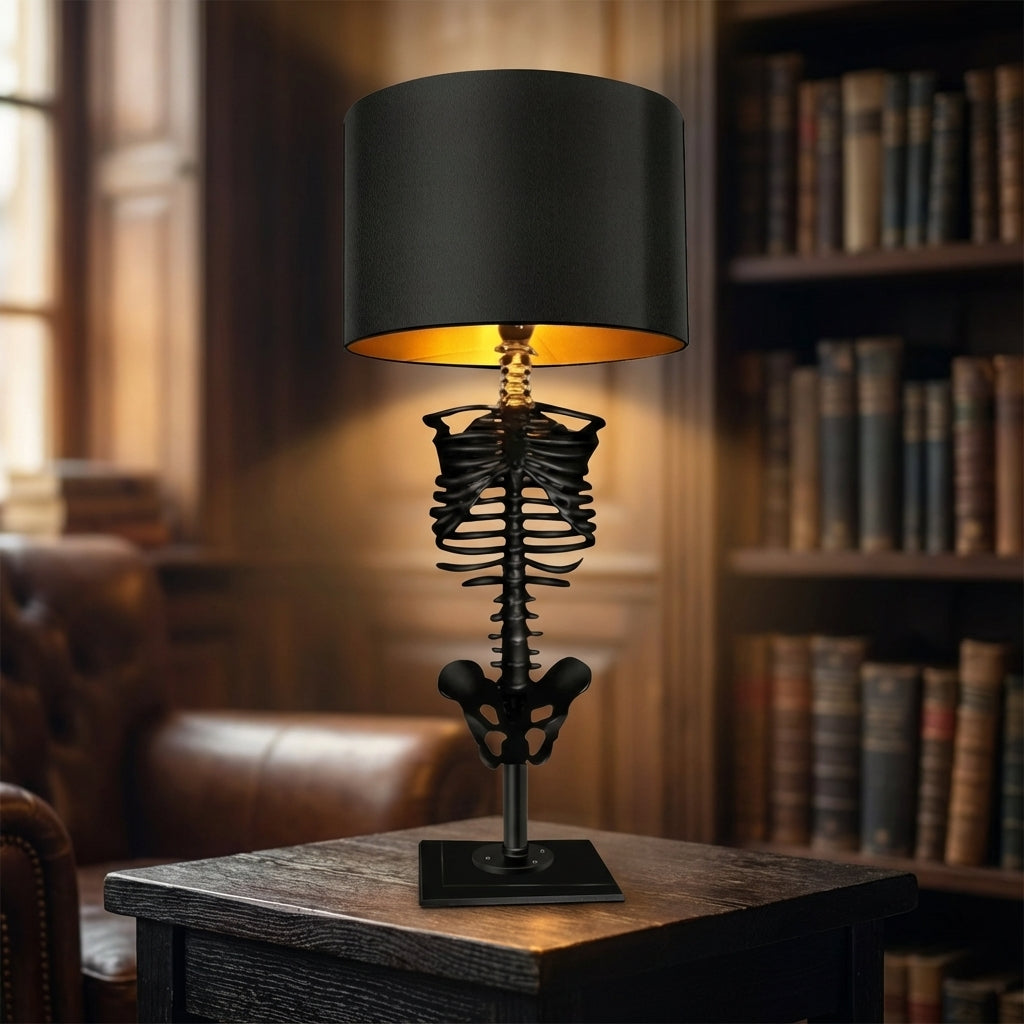Skeleton Rib Cage Table Lamp, 13.8 in Black Resin Gothic Desk Lamp for Bedside, Nightstand, Bookshelf, Home Office & Moody Decor | Lonoma