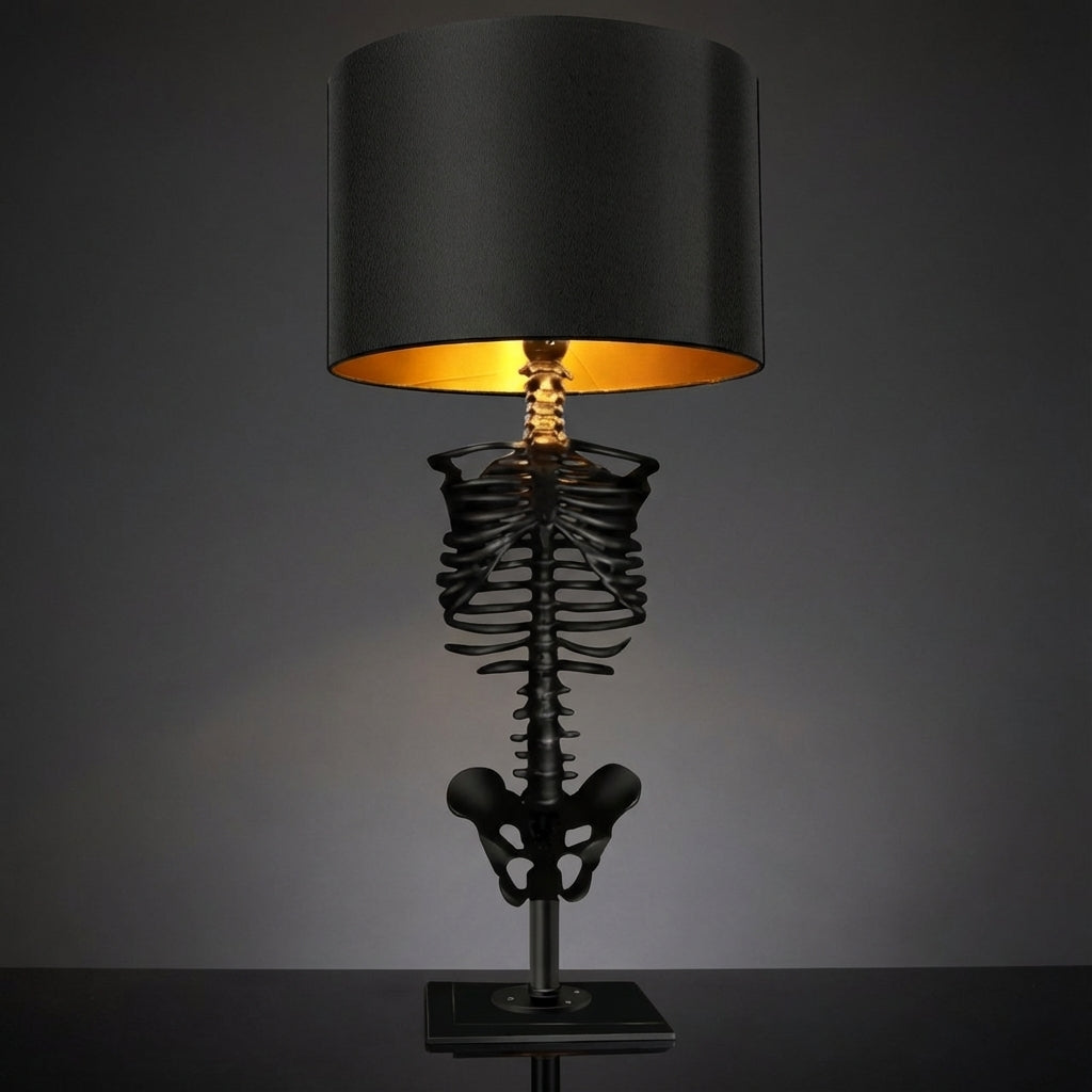 Skeleton Rib Cage Table Lamp, 13.8 in Black Resin Gothic Desk Lamp for Bedside, Nightstand, Bookshelf, Home Office & Moody Decor | Lonoma