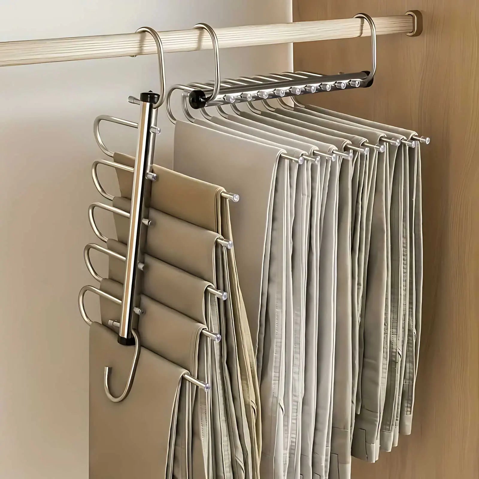 Cintre organisateur multi-niveaux en acier inoxydable pour pantalons sjaals et serviettes gain de place | Koossa