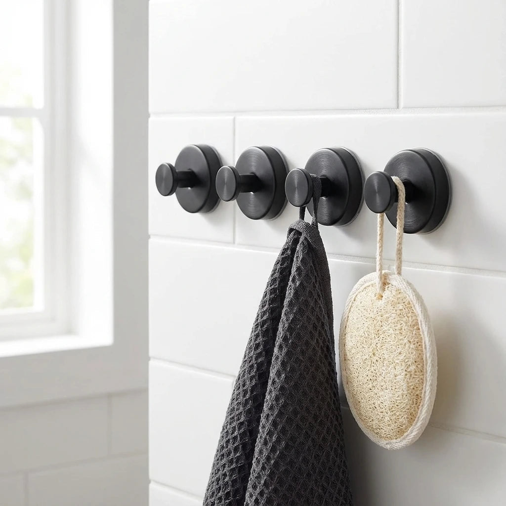 Crochets ventouse acier inoxydable 6×6 cm sans perçage salle de bains cuisine patères murales métal lot de 4 | Koossa