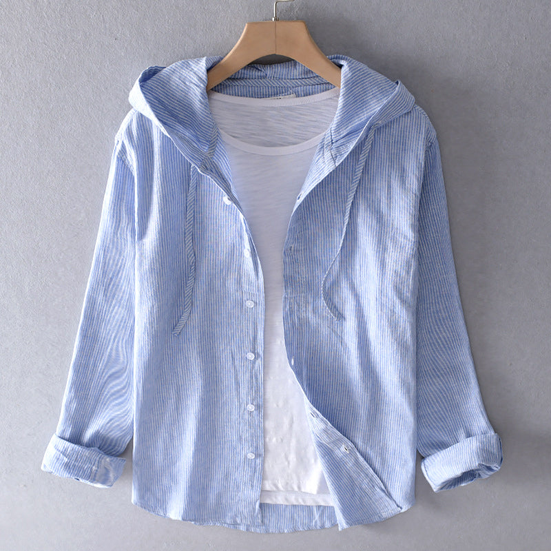 Women's Hooded Long-Sleeve Blouse in White, Blue, Pink & Grey – Casual Everyday Shirt for Spring & Summer | Koossa