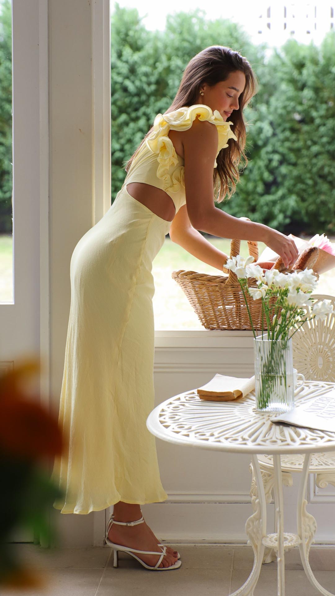 Women's Yellow One-Shoulder Maxi Dress with Cut-Out Detail — Elegant Evening Gown for Formal Occasions | Koossa