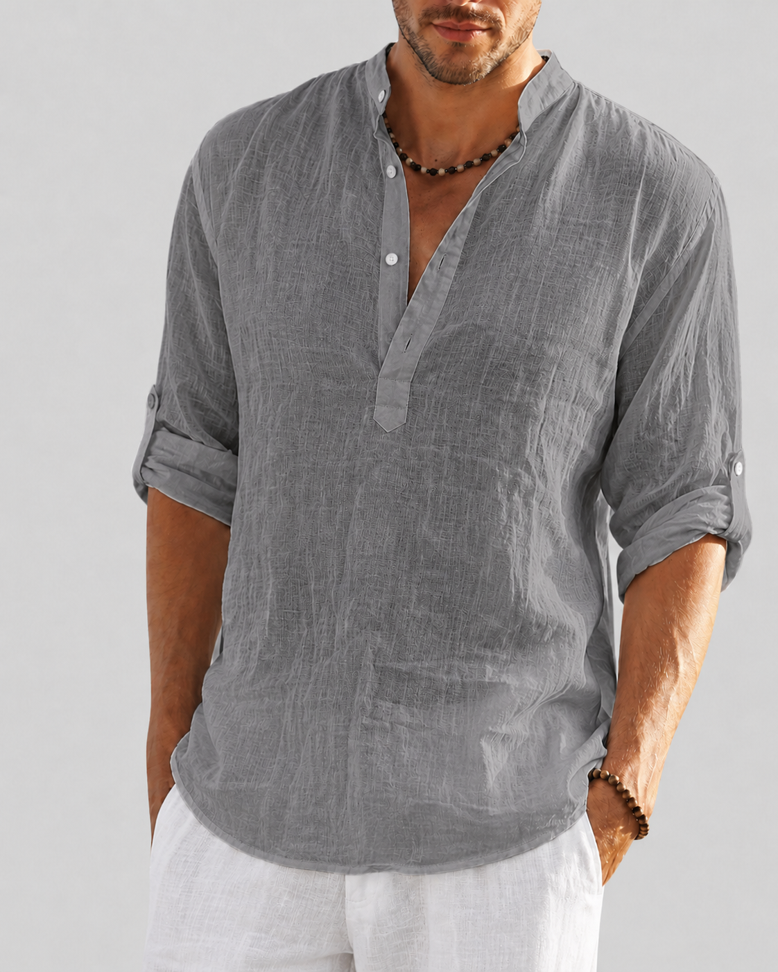 Men's Smart Casual Shirt with Open Collar — Classic Long Sleeve Shirt for Business & Weekend Wear | Koossa